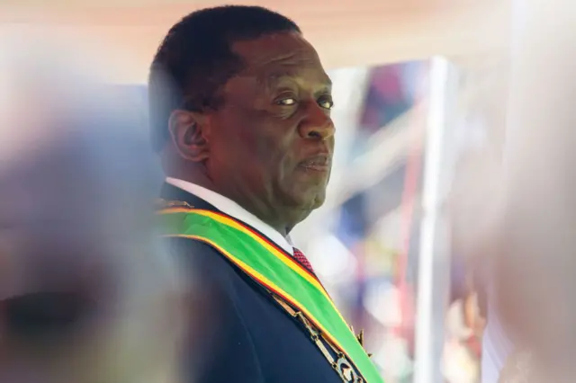 Emmerson Mnangagwa looks on during his official inauguration ceremony as the President of Zimbabwe at the National Sports Stadium in the capital Harare, on August 26, 2018