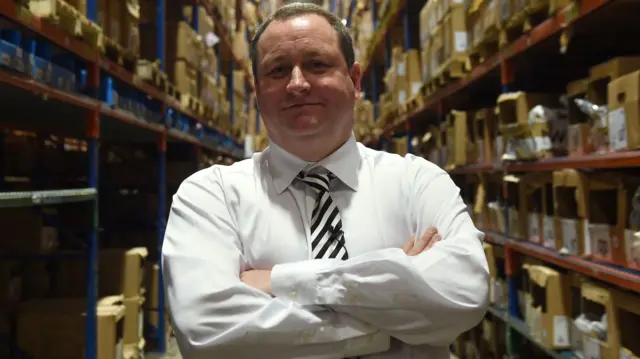 Mike Ashley in the Sports Direct warehouse in Shirebrook