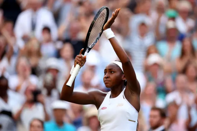 Cori Gauff acknowledges the crowd