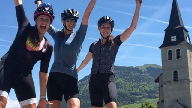 Louise Gibson, Sara Beck and Helen Sharp training in the French mountains