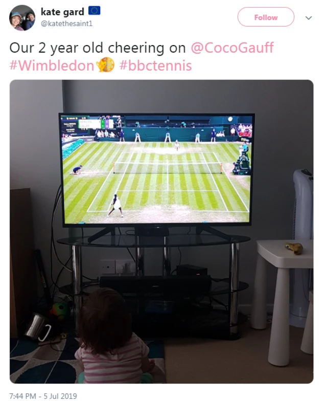 Kate Gard: Our two year old cheering on Coco Gauff