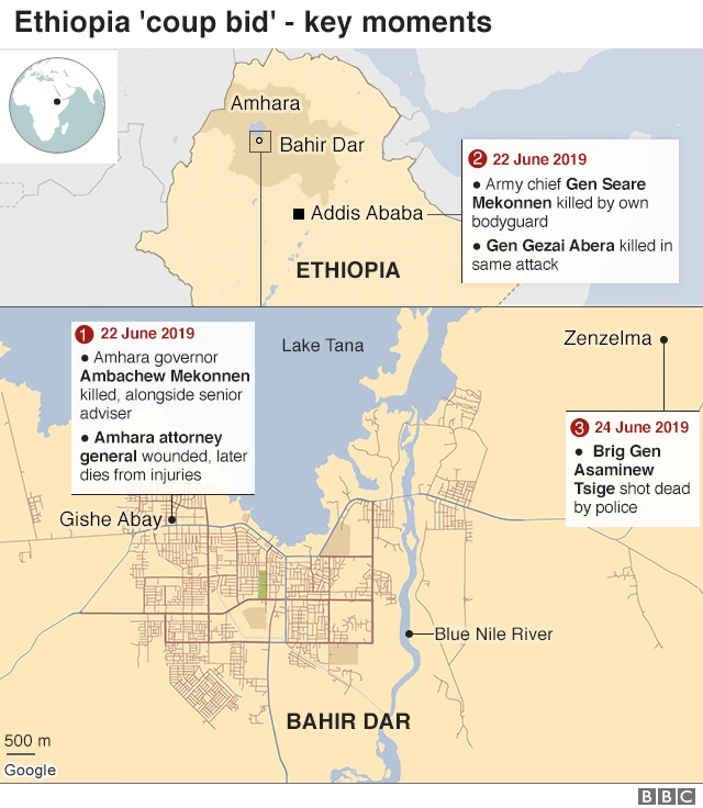 Map showing details of what happened in alleged coup