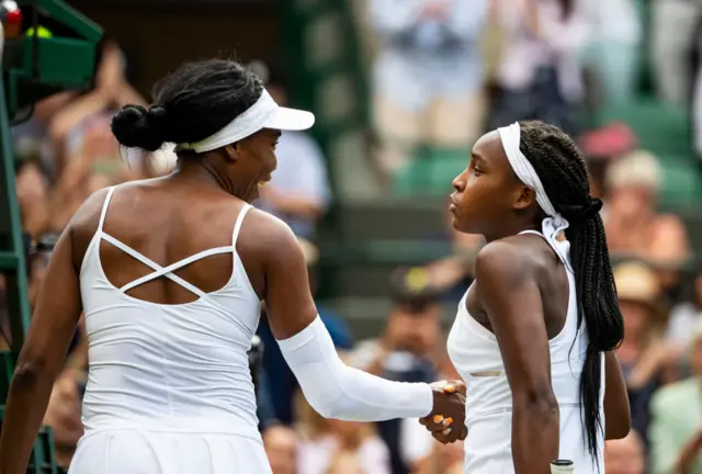 Venus Williams and Coco Gauff shake hands