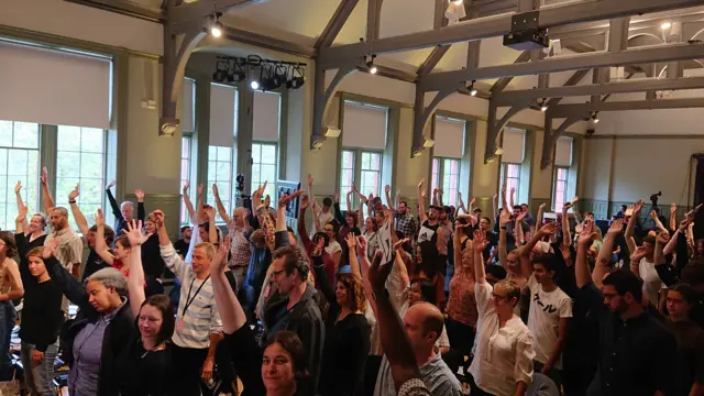 The audience stretching
