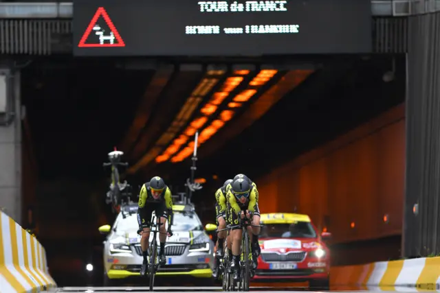 Adam Yates and his Mitchelton-Scott team in the team time trial
