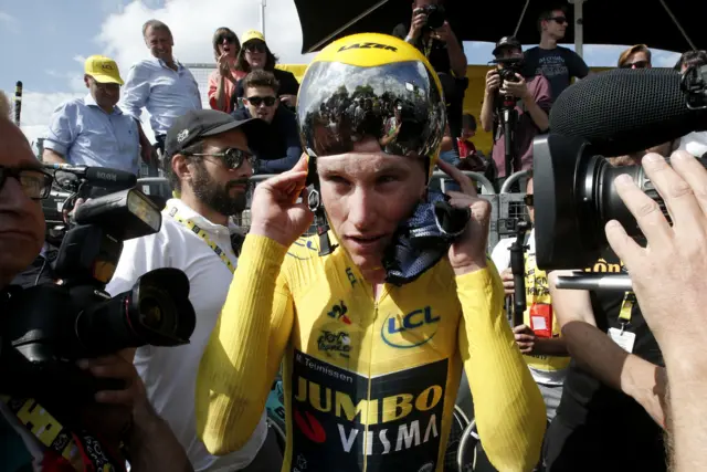 Tour de France leader Mike Teunissen, of Team Jumbo Visma