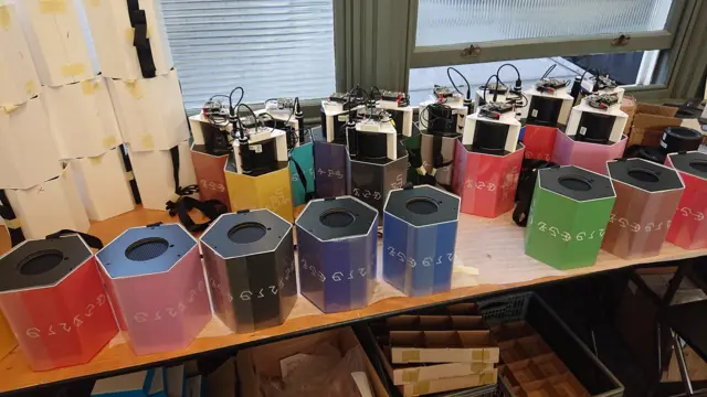 A Utopolis units lined up on a table