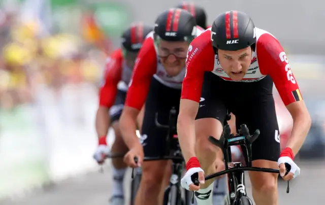 Lotto Soudal riders reach the line