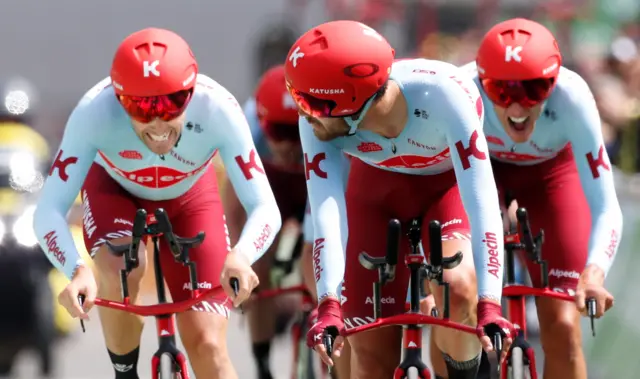 Katusha Alpecin riders at the finish line