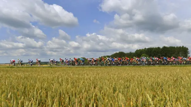 The peloton on stage three of the Tour de France