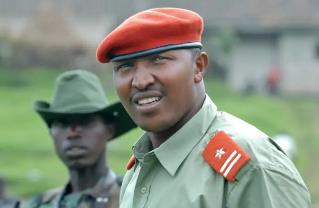 Rebel General Bosco Ntaganda looks on on January 11, 2009 at his mountain base in Kabati, 40km north west of the provincial capital Goma. General Bosco Ntaganda has declared himself the new leader of the National Commitee for the Defense of the People (CNDP) and said that General Laurent Nkunda is no longer in command. CNDP rebels pushed back government troops to the outskirts of Goma in a recent offensive.