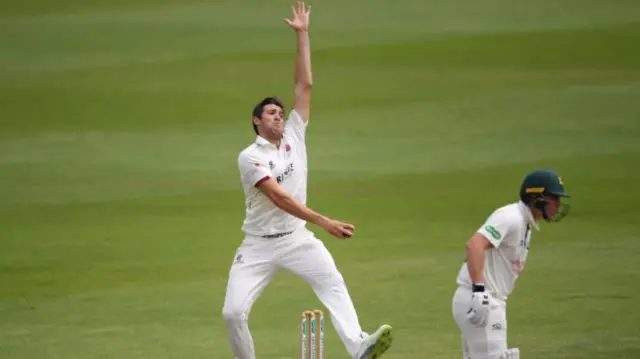 Jamie Overton of Somerset bowls during Day Two of the County Championship Division One match between Somerset and Nottinghamshire