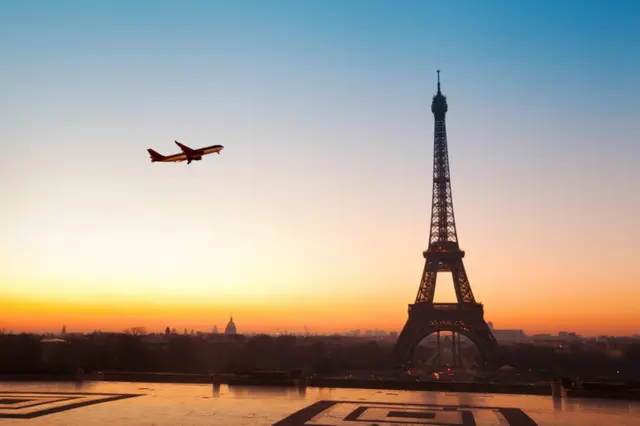 A Plane flying over Paris