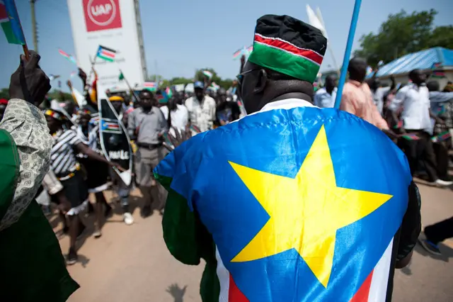 Man wearing South Sudan flag