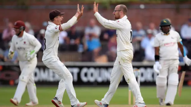 Jack Leach celebrates dismissing Samit Patel