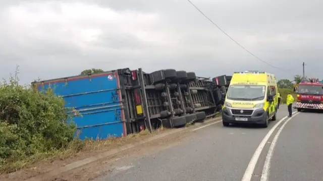 Overturned lorry