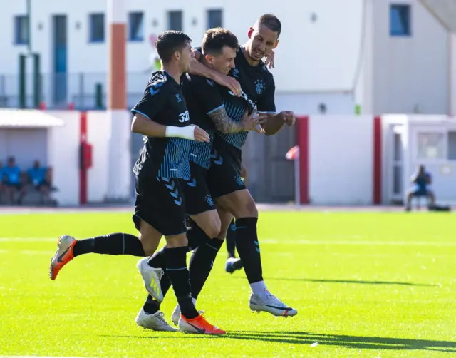 Ryan Jack (centre) scored the opening goal for Rangers in Gibraltar