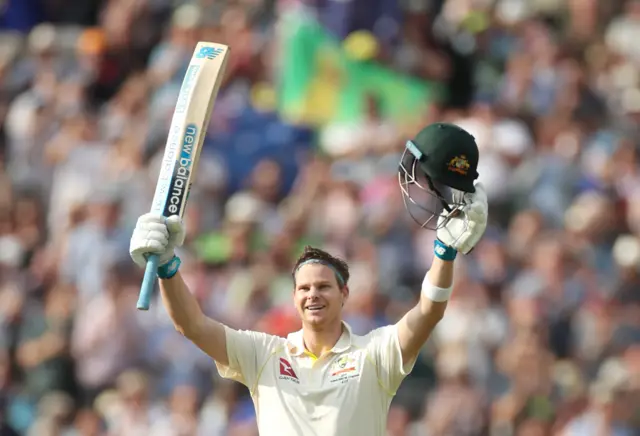Steve Smith celebrates his century