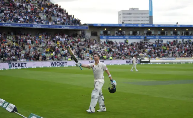 Steven Smith of Australia leaves the field after being dismissed during day one of the 1st Specsavers Ashes Test between England and Australia at Edgbaston