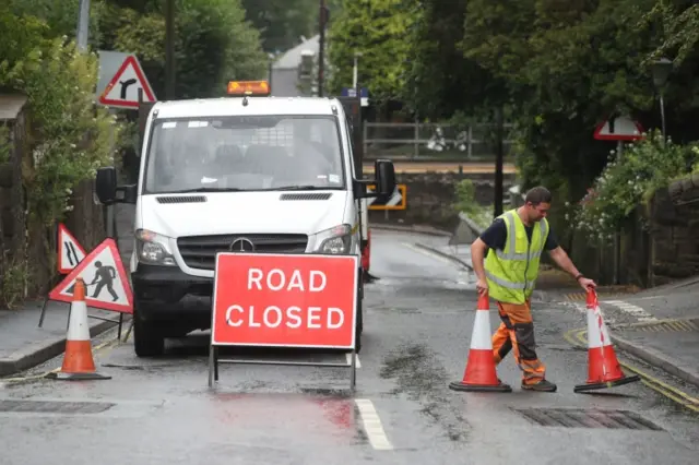 Roadblocks have been put in place around the town, including Whaley Lane - the entrance to the village.