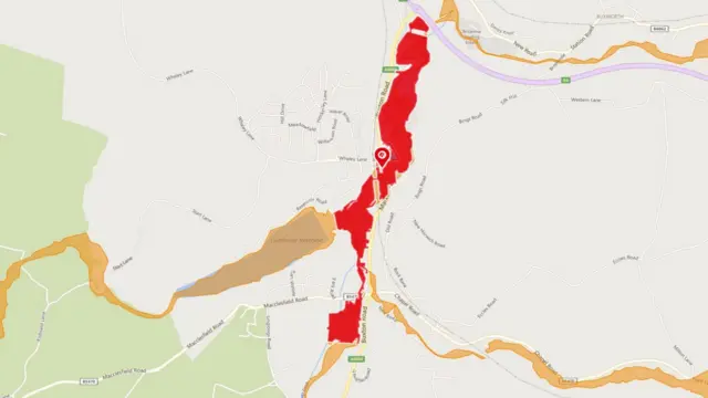 Map showing flood warning