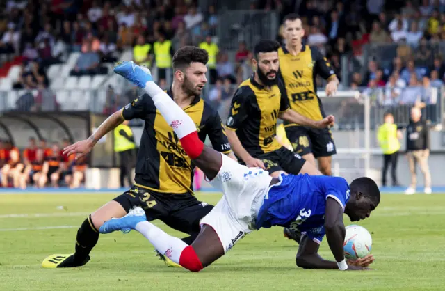 Rangers midfielder Sheyi Ojo takes a tumble