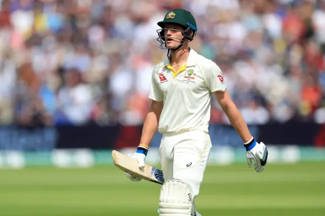 Cameron Bancroft walks off the field after being dismissed during day one of the Ashes Test match at Edgbaston