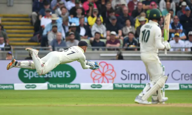 England wicketkeeper Jonny Bairstow takes a ball down the leg side during day one of the First Specsavers Ashes Test Match between England and Australia