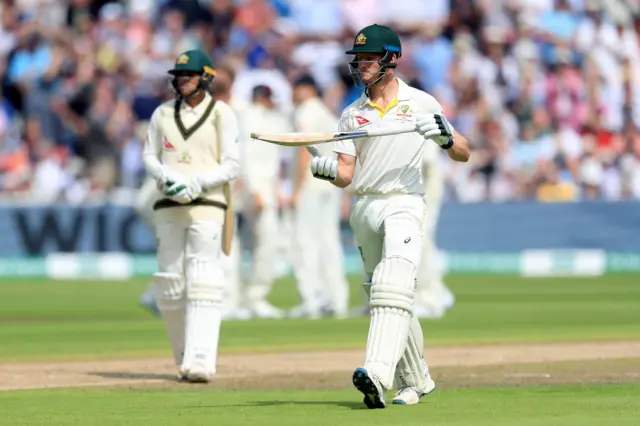 Cameron Bancroft walks off the field after being dismissed during day one of the Ashes Test match at Edgbaston