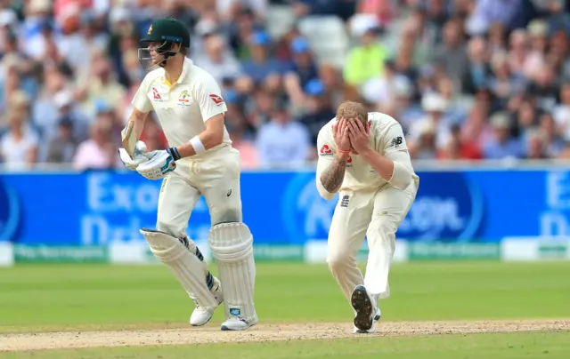 Ben Stokes appears dejected during day one of the Ashes Test match at Edgbaston, Birmingham
