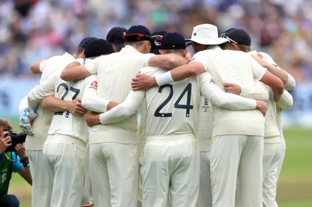 England players ahead of the match on day one of the Ashes Test match at Edgbaston, Birmingham