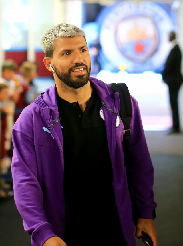 Sergio Aguero arrives at the London Stadium