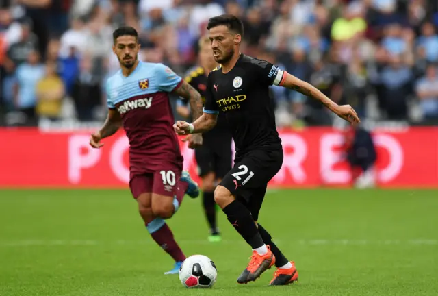 David Silva on the ball for Man City