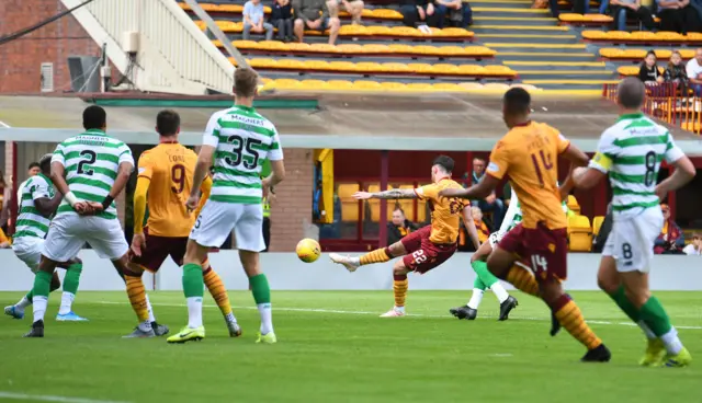 Liam Donnelly shoots Motherwell in front at Fir Park