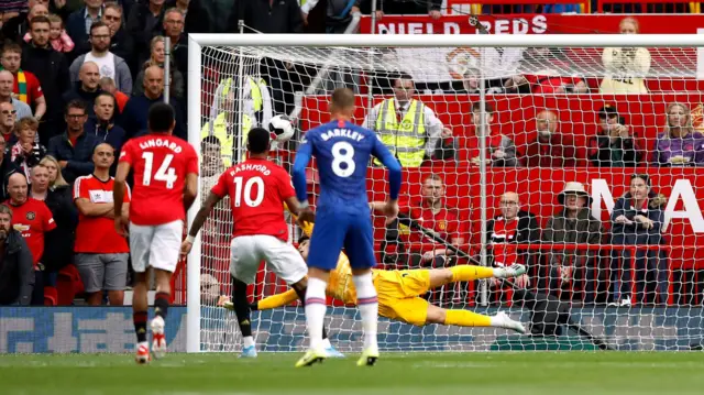 Marcus Rashford scores from the penalty spot