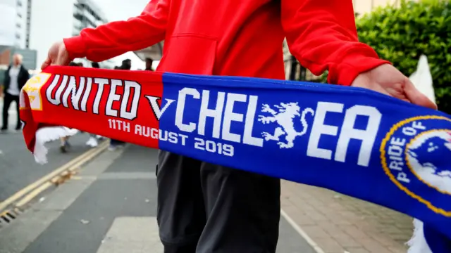 Half and half scarf outside Old Trafford