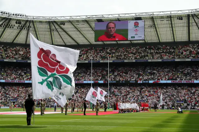 England and Wales line up during the anthems