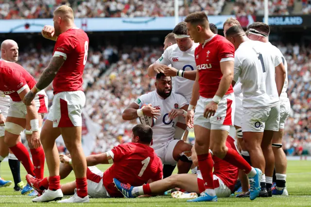 Joe Cokanasiga celebrates