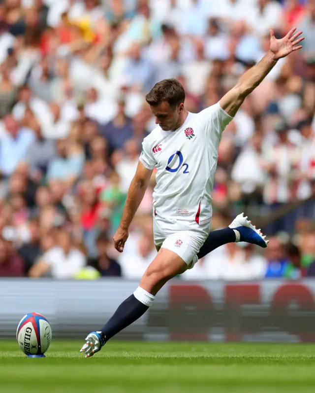 George Ford kicks a penalty