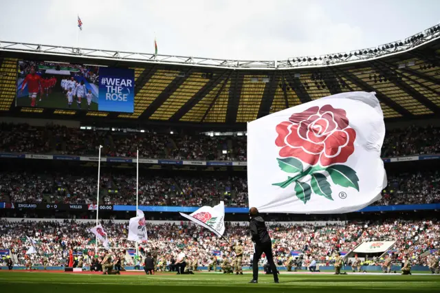 Scenes inside Twickenham as the teams come out