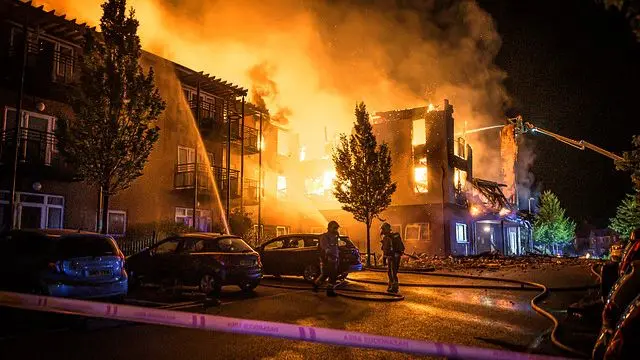 Firefighters at the building