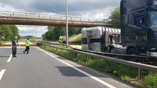 Grain spilled across the A38