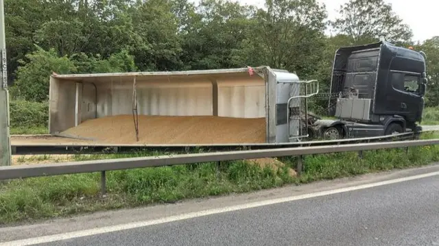 The overturned lorry