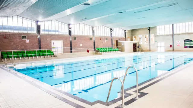 The pool inside the building