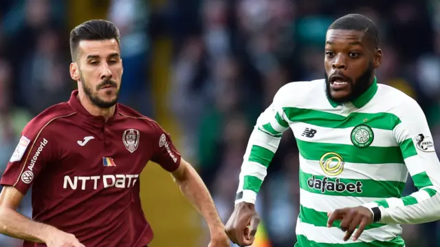 Celtic's Olivier Ntcham in action with CFR Cluj's Luis Miguel Colmbra Aurelio