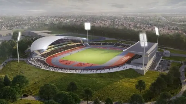 Artist's impression of the revamped Alexander Stadium