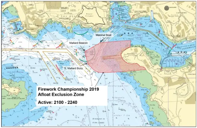 British Firework Championships afloat exclusion zone in Plymouth