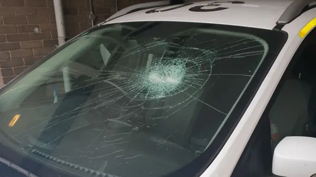 Smashed windscreen