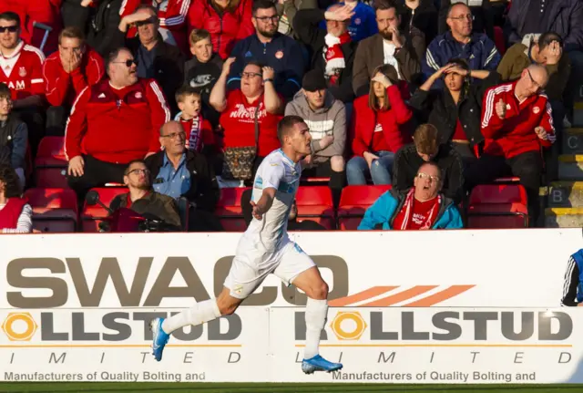 Rijeka's Stjepan Loncar celebrates his opening goal