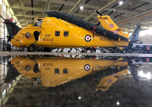 Helicopter in hangar